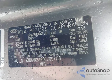 2014 Kia Soul z USA, uszkodzony, nr VIN KNDJN2A20E7097118